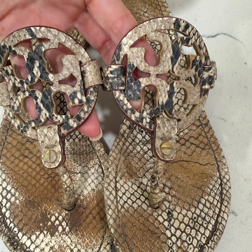 Tory Burch Snakeskin Miller Sandals Size 8 - Picture 2 of 6